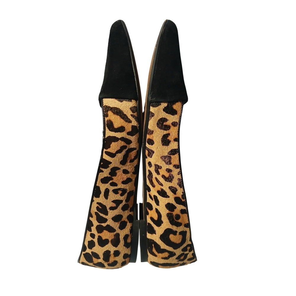 Crown Vintage Women Leopard Calf Hair Black Suede Pointed Toe Flasize 8.5 - Picture 4 of 5